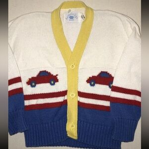 Vtg Hartstrings Red Blue Yellow White Classic Posh Car Sweater Size 2T 24 Months